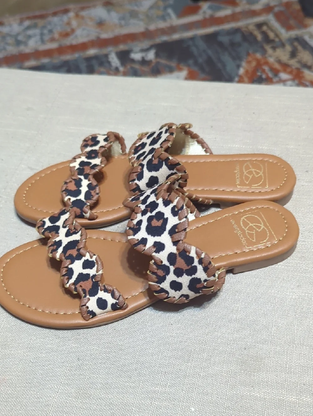 EvergladesMimi 10 Double Strap Leopard Multi-color Sandals‎
